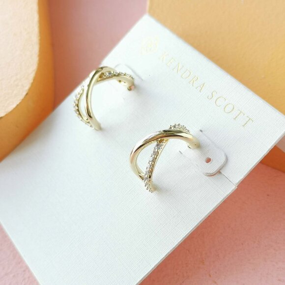 Kendra Scott - Annie Infinity White Crystal Gold Huggie Earrings - Picture 3 of 3